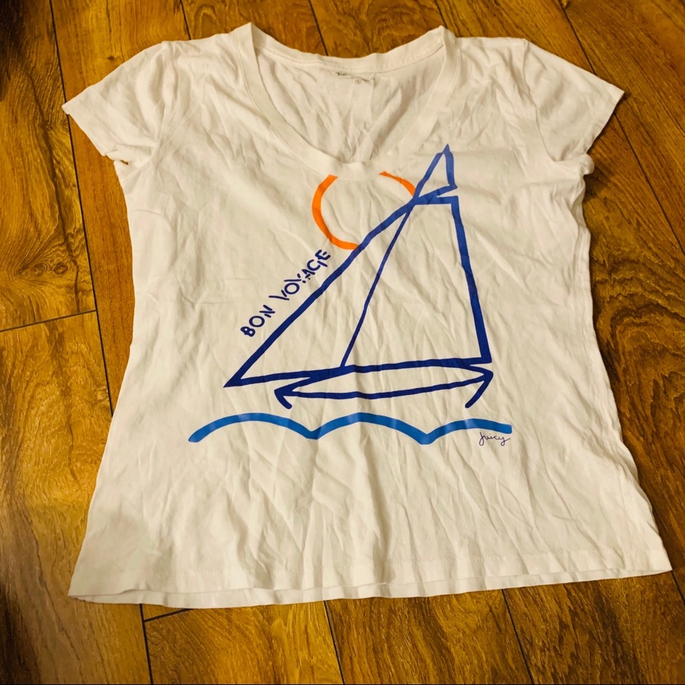 JUICY COUTURE NAUTICAL BOAT BON VOYAGE SHIRT SZ S